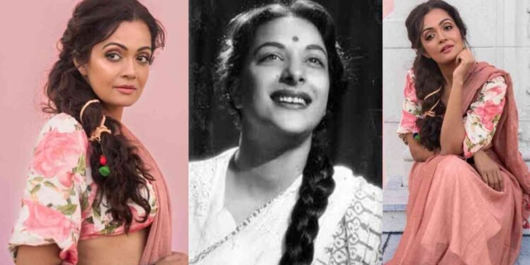 Actress Sheena Chohan ,Sheena Chohan Nargis Dutt tribute, Mother India look recreation, Bollywood retro fashion, Sheena Chohan sarees, iconic Indian cinema looks,Sheena Chohan