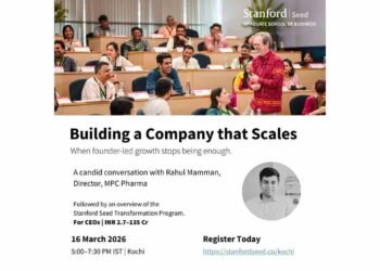 Stanford Seed Kochi leadership event, building scalable companies talk, founder driven growth strategy, Stanford Seed South Asia event