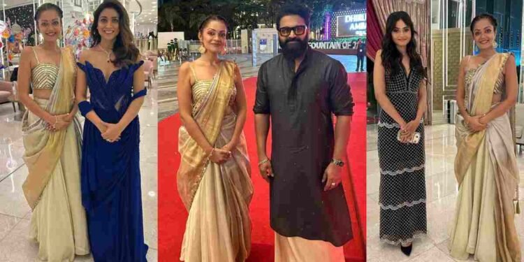 Sheena Chohan, INCA Awards 2026, Rishab Shetty, Shriya Saran, gold saree look, Indian cinema event, red carpet fashion, pan India actors