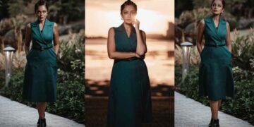 Sheena Chohan, Sheena Chohan photoshoot, modern power dressing, emerald teal suit, Florida photoshoot, Luke Ayers photography, sophisticated celebrity style