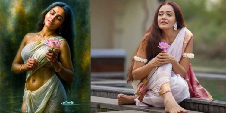 Sheena Chohan Steps Into Shakuntala’s World, Bringing a Timeless Indian Woman to Life Through a Contemporary Lens 1 Sheena Chohan, Shakuntala, Raja Ravi Varma, Indian Mythology, Sheena Chohan Photoshoot, Bollywood Actress, Evolve Back Hampi, Indian Art Reimagined, Shakuntala Painting, Contemporary Indian Woman