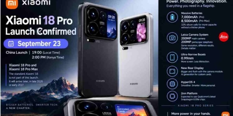 Xiaomi 18 Pro Series Launch Date, Battery, Camera and More 1 Xiaomi 18 Pro, Xiaomi 18 Pro Max, Xiaomi Launch September 23, 8500mAh Battery Phone, Xiaomi HyperOS 4, Leica Camera Phone, 2nm Smartphone Processor, Snapdragon 8 Elite, Flagship Smartphones 2026, Silicon Carbon Battery, Xiaomi News