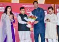 Singer Bhoomi Trivedi addressing the press conference for Rang Raas Navratri 2026 and her AI-powered music video launch in Borivali West, Mumbai.