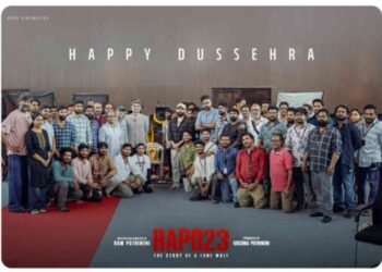 Ram Pothineni celebrates Dussehra with the cast and crew on the sets of RAPO23.